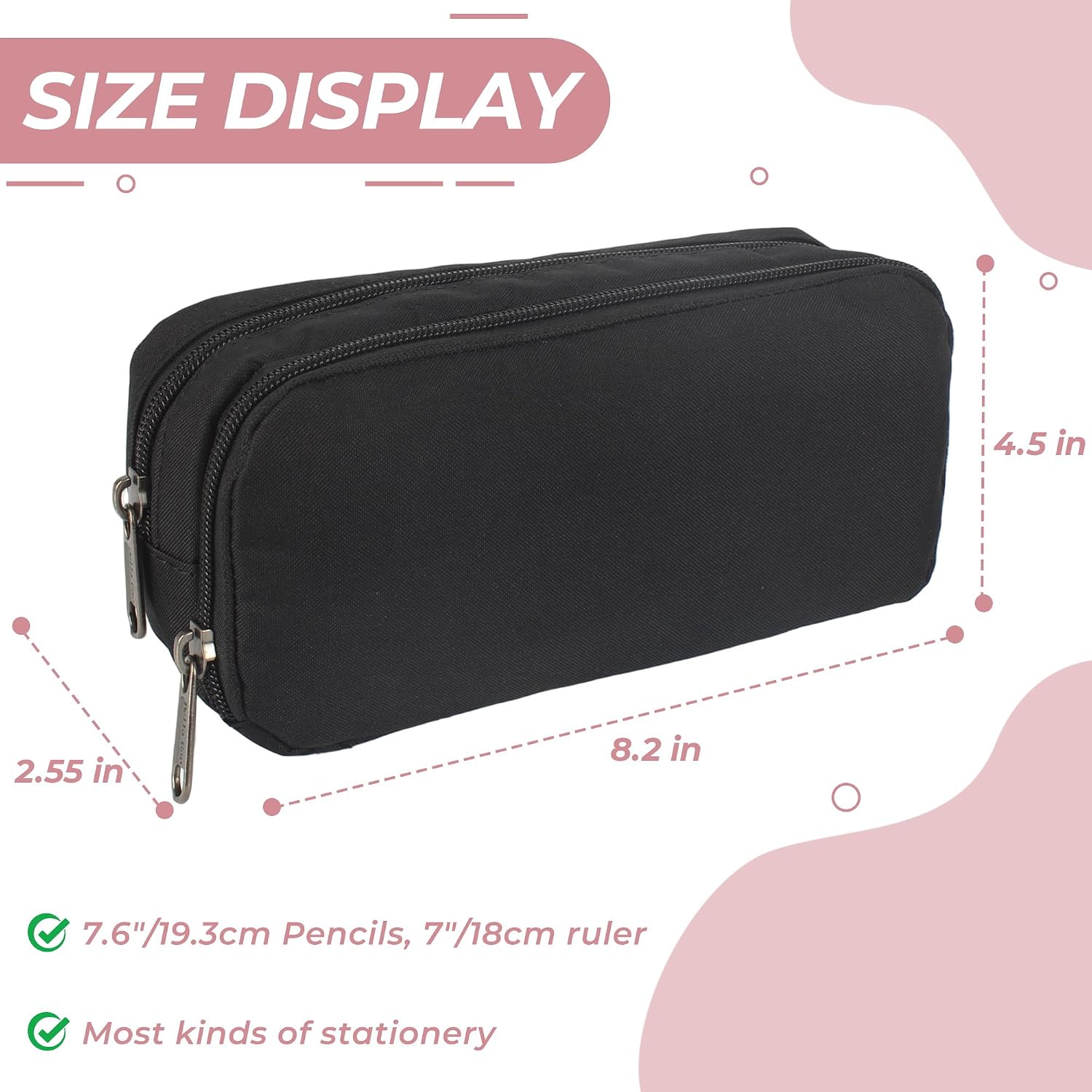 Della Gao Large Pencil Case. Big Capacity Pencil Pouch with 2 Compartments. Office Pencil Bag with Zipper. Big Pen Case for Adults (01-Black) - Image 5