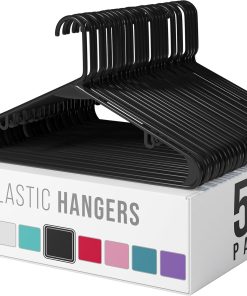 Plastic Hangers 50 Pack Black - Clothes Hangers - Makes The Perfect Coat Hanger and General Space Saving Hangers for Closet and New Apartment Essentials - Percheros Ganchos para Colgar Ropa Hangars