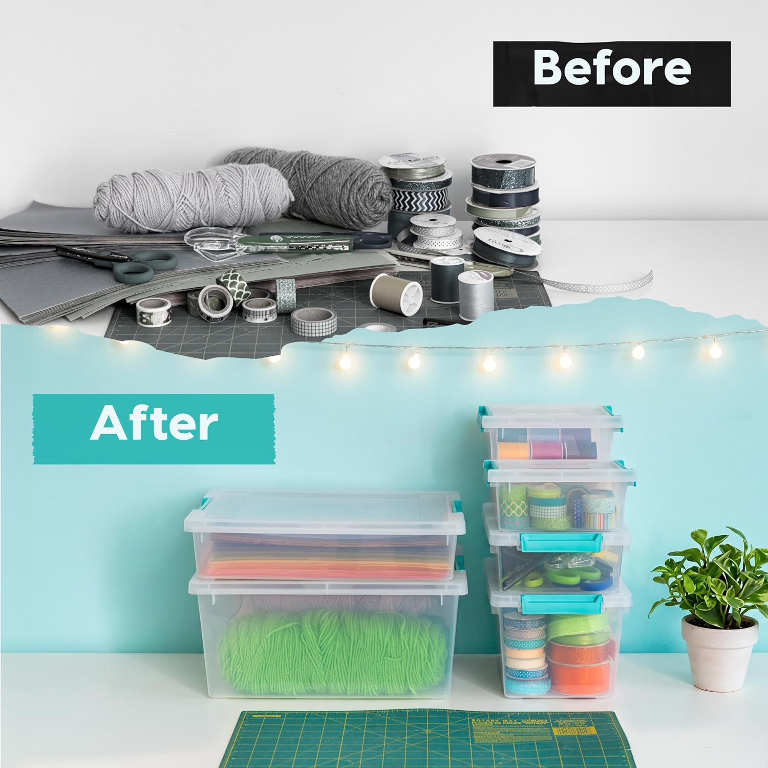 IRIS USA Storage Bins with Lids |Made in USA| 6 Qt - (4-Pack) - Clear | Sensory Craft Organizers. Plastic Clip Box Totes. Flat Containers for Organizing Paper. Office. Art & Study Supplies - Image 6