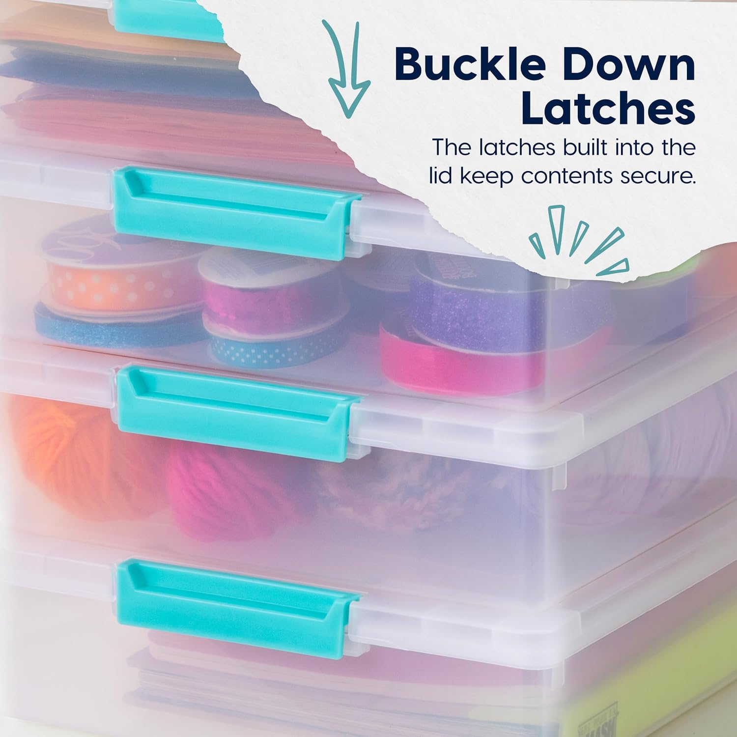 IRIS USA Storage Bins with Lids |Made in USA| 6 Qt - (4-Pack) - Clear | Sensory Craft Organizers. Plastic Clip Box Totes. Flat Containers for Organizing Paper. Office. Art & Study Supplies - Image 8