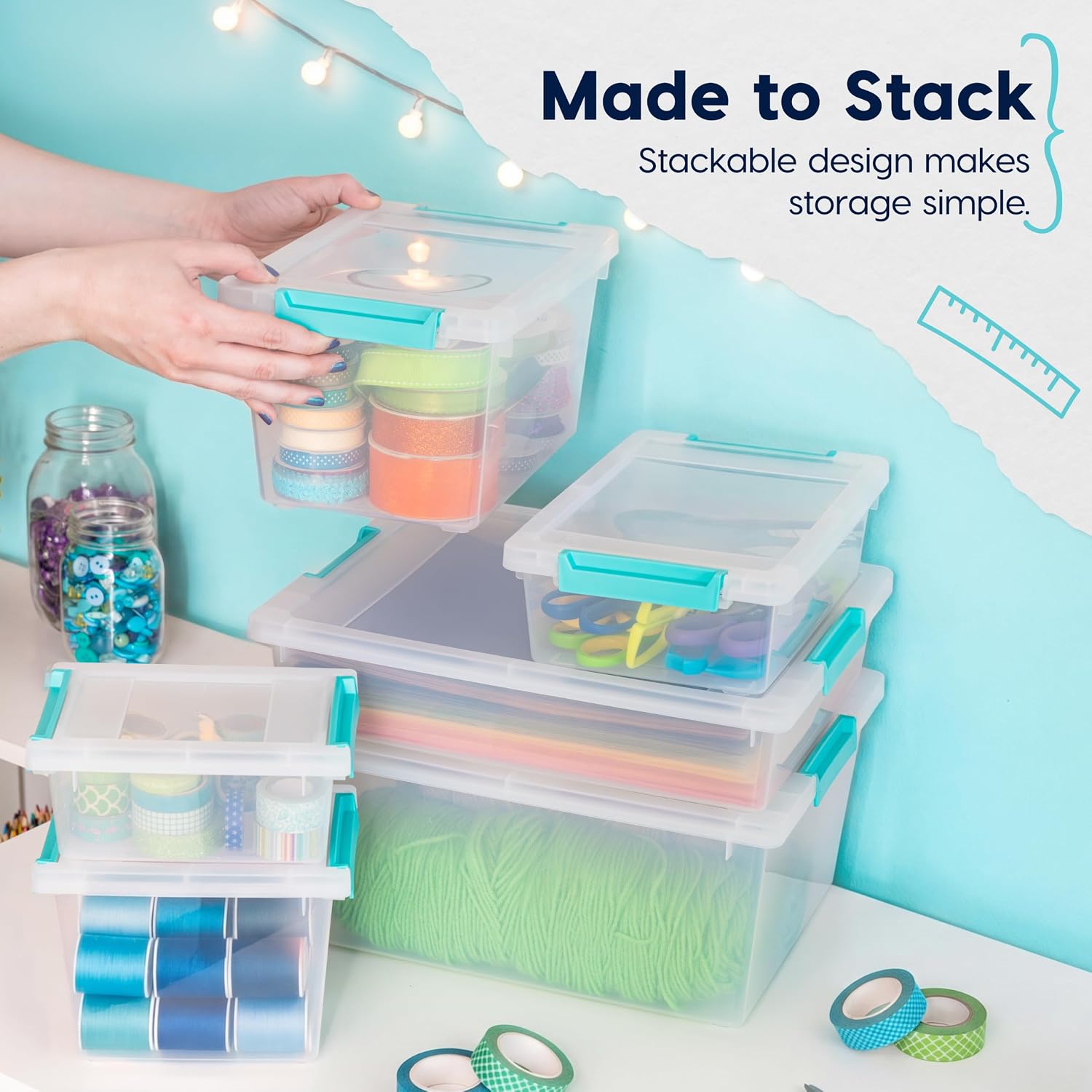 IRIS USA Storage Bins with Lids |Made in USA| 6 Qt - (4-Pack) - Clear | Sensory Craft Organizers. Plastic Clip Box Totes. Flat Containers for Organizing Paper. Office. Art & Study Supplies - Image 5