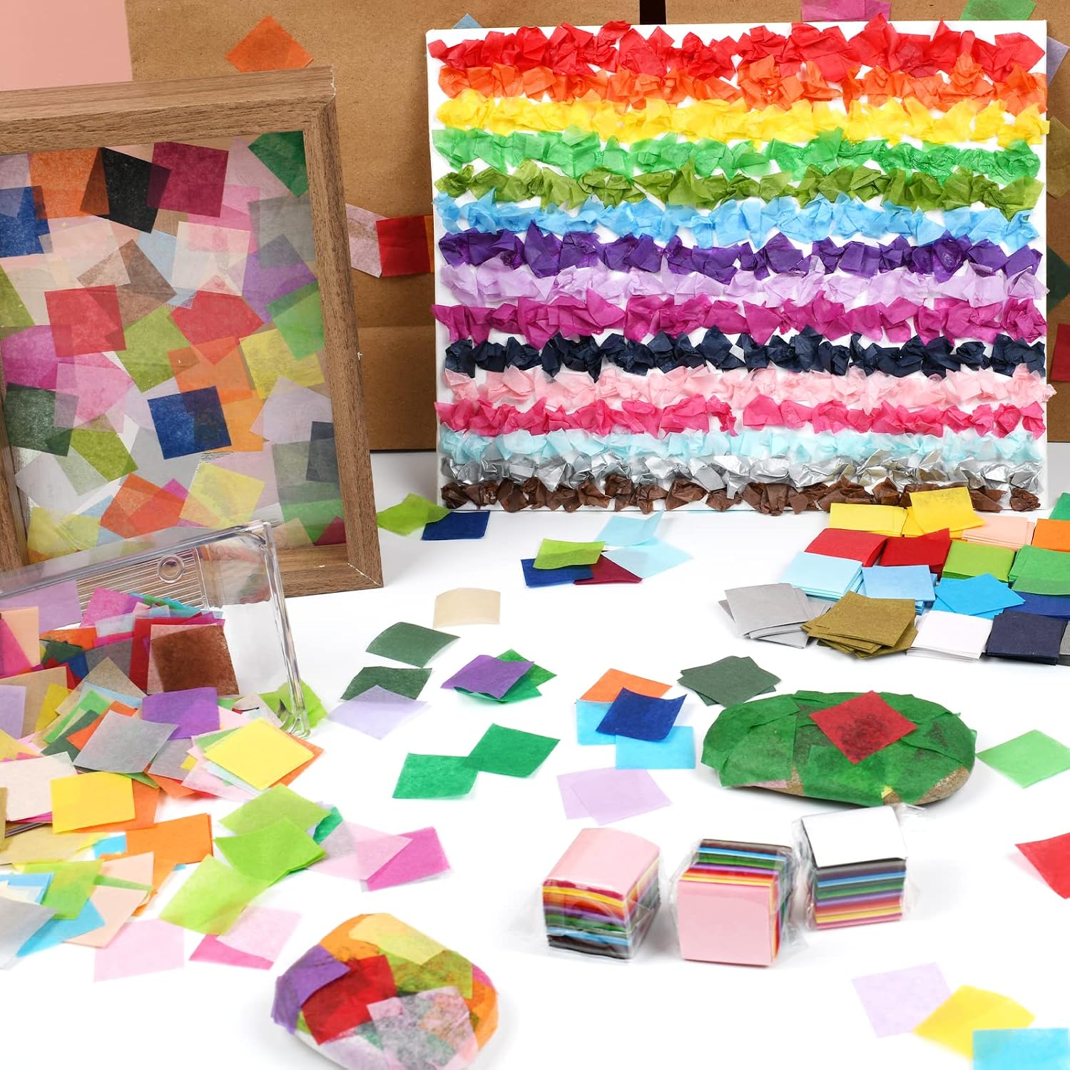 Simetufy 5400 Pcs 1 in Tissue Paper Squares 36 Assorted Colors for Crafts | Art Rainbow Tissue Paper Bulk for Mother's Day. Projects. Collage. Suncatchers. Scrapbooking - Non Bleeding - Image 8