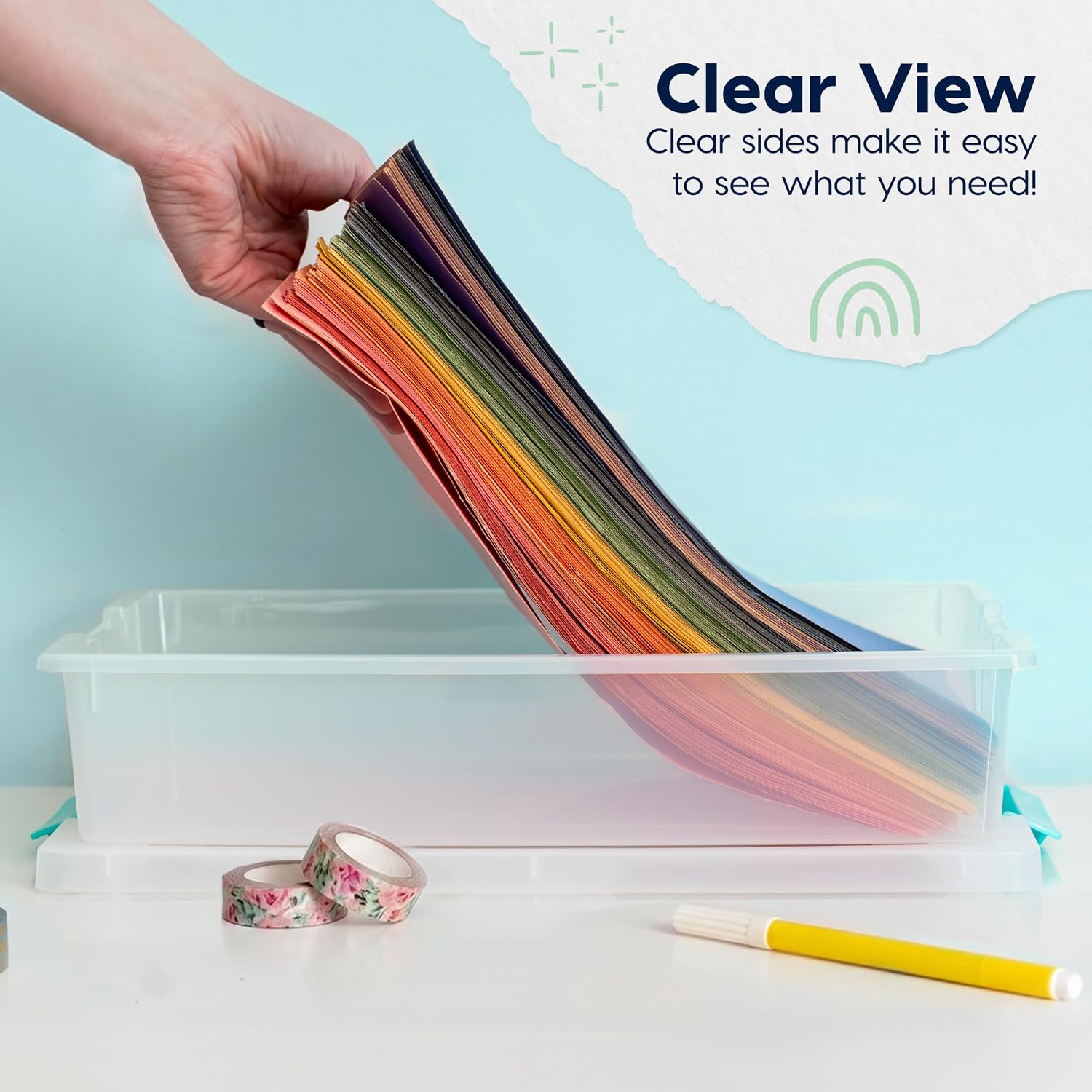 IRIS USA Storage Bins with Lids |Made in USA| 6 Qt - (4-Pack) - Clear | Sensory Craft Organizers. Plastic Clip Box Totes. Flat Containers for Organizing Paper. Office. Art & Study Supplies - Image 7