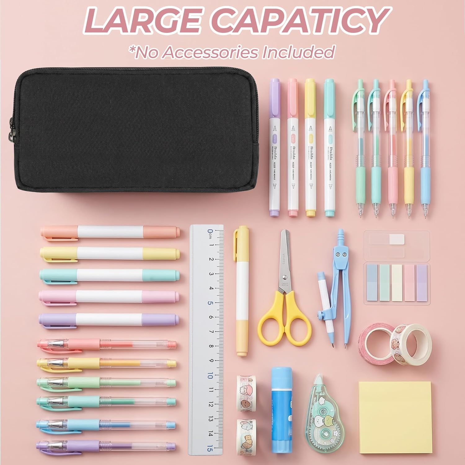 Della Gao Large Pencil Case. Big Capacity Pencil Pouch with 2 Compartments. Office Pencil Bag with Zipper. Big Pen Case for Adults (01-Black) - Image 7