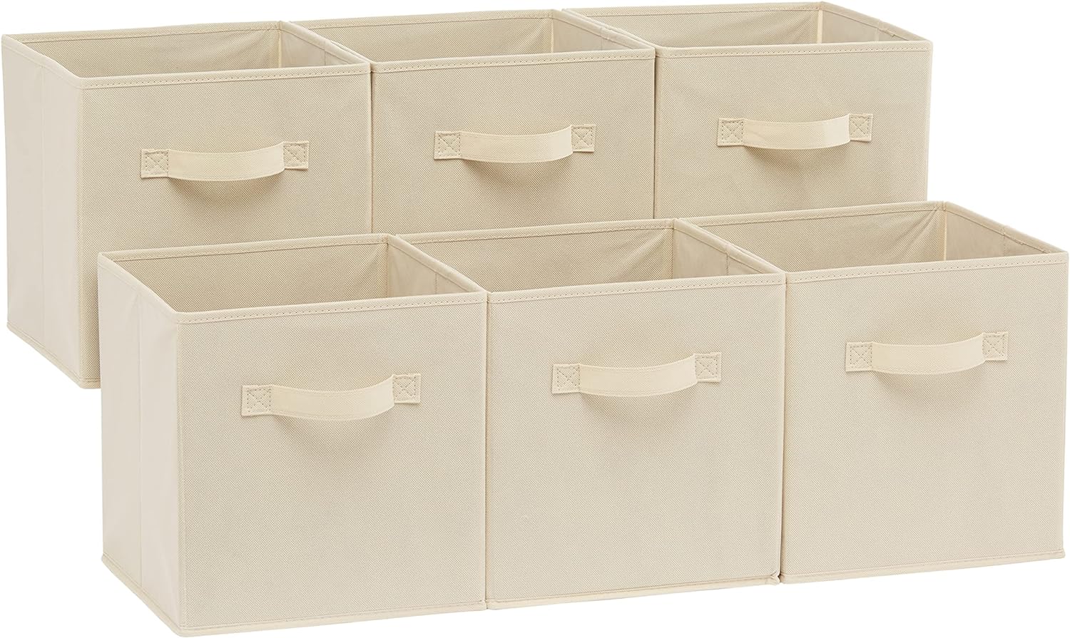 Amazon Basics Collapsible Fabric Storage Cubes Organizer with Handles. Sturdy Storage Bins for Organization. 10.5 x 10.5 x 11. Beige. 6-Pack