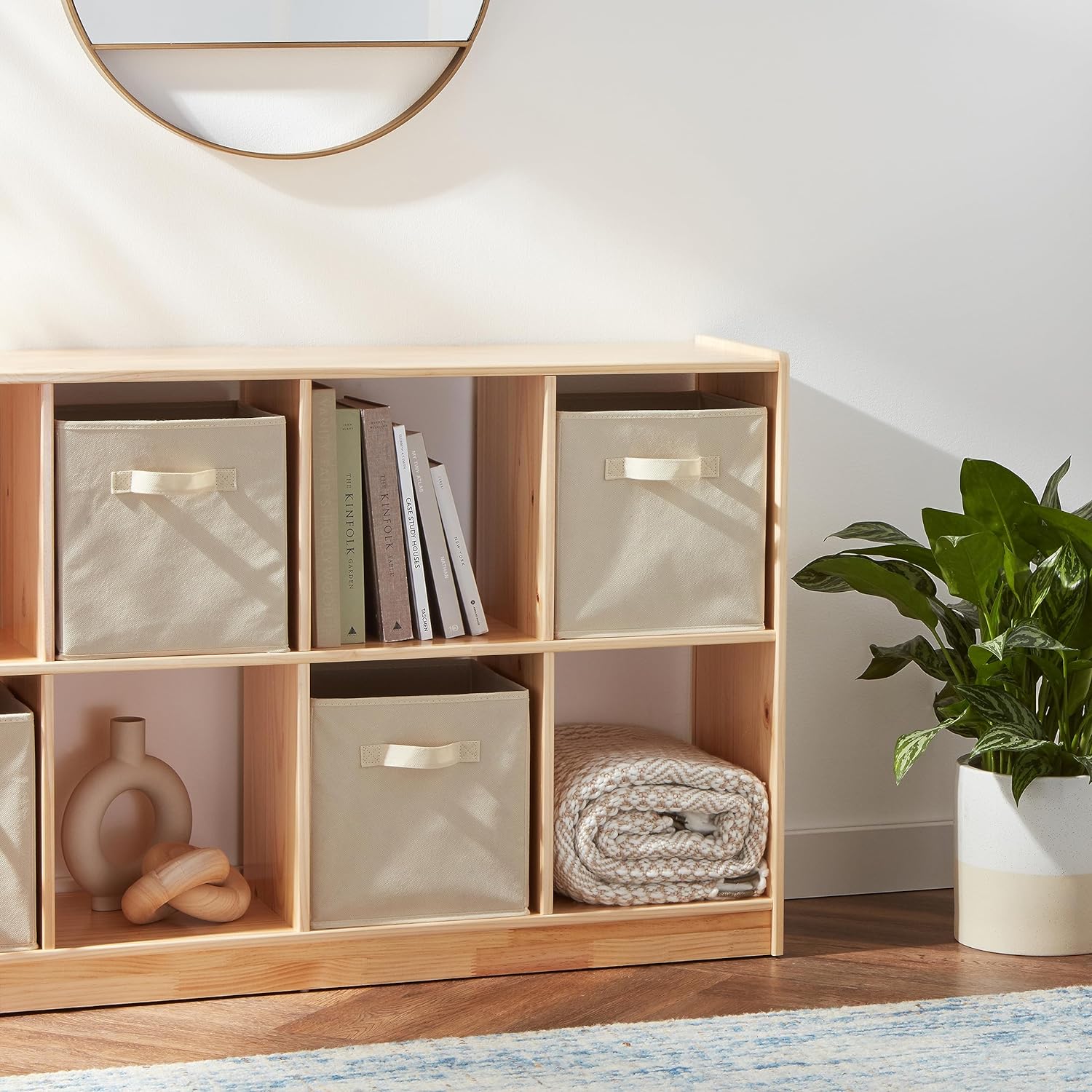 Amazon Basics Collapsible Fabric Storage Cubes Organizer with Handles. Sturdy Storage Bins for Organization. 10.5 x 10.5 x 11. Beige. 6-Pack - Image 5